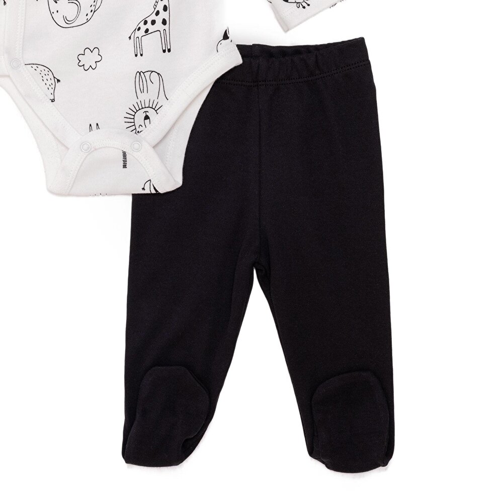 Erkek Bebek Yenidoğan Zıbın Body-Patikli Alt İnterlok Zarf Yaka Uzun Kol Patikli Paça