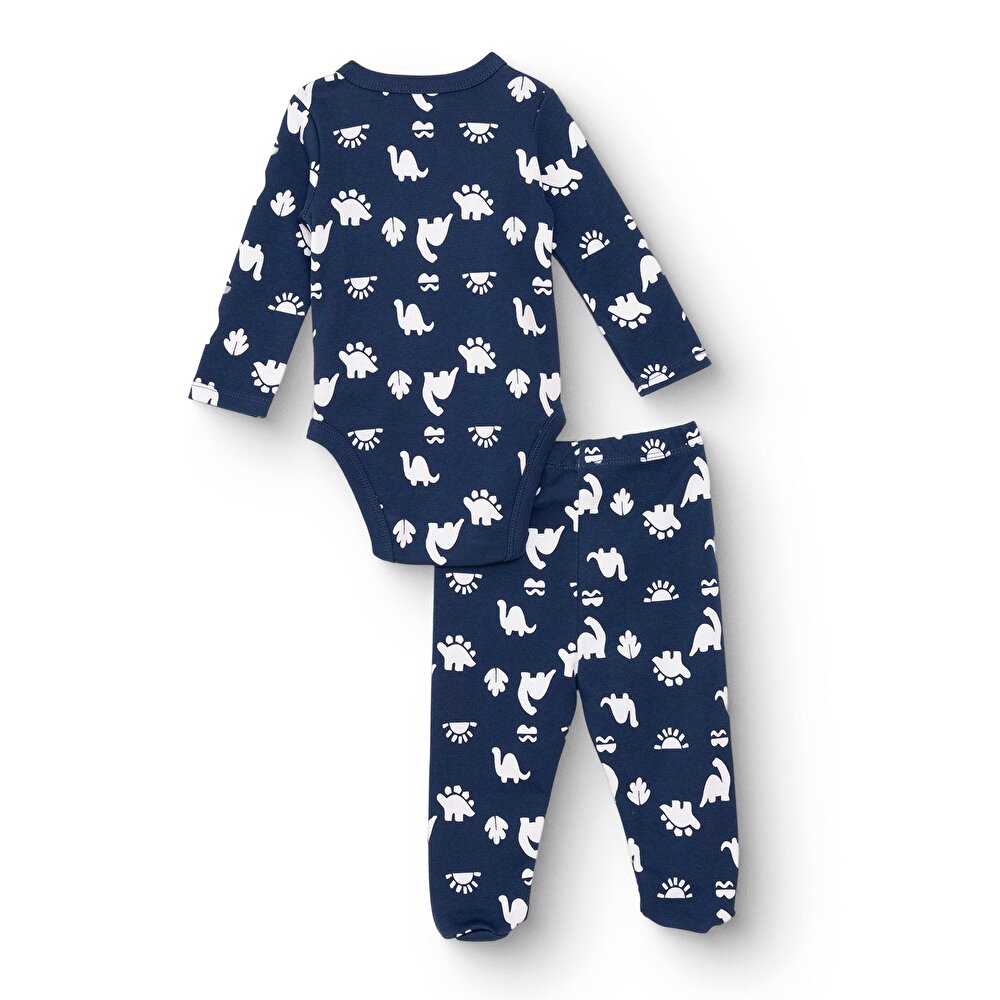 Erkek Bebek Yenidoğan Zıbın Body-Patikli Alt İnterlok Zarf Yaka Uzun Kol Patikli Paça