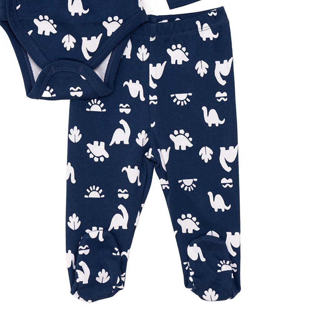 Erkek Bebek Yenidoğan Zıbın Body-Patikli Alt İnterlok Zarf Yaka Uzun Kol Patikli Paça