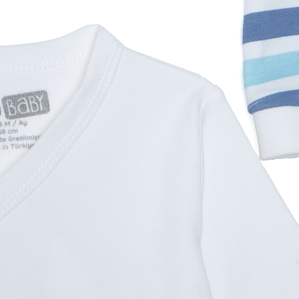 Erkek Bebek Yenidoğan Zıbın-Şapka-Patikli İnterlok V Yaka Uzun Kol Patikli Paça