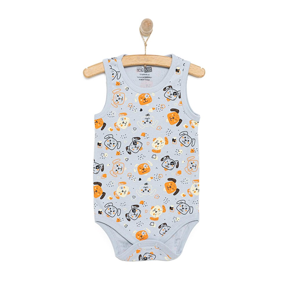 Erkek Bebek Zıbın Köpekli Atlet Body Ribana Çıtçıtlı Atlet Kol Body Gri