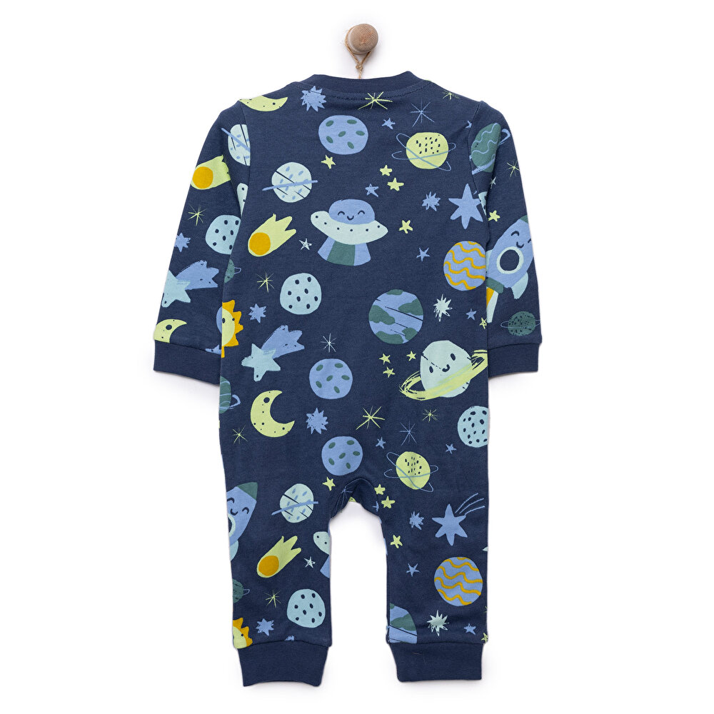 Erkek Fermuarlı Uzun Kol Uzay Desenli Patiksiz Tulum