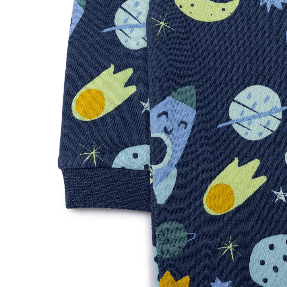 Erkek Fermuarlı Uzun Kol Uzay Desenli Patiksiz Tulum