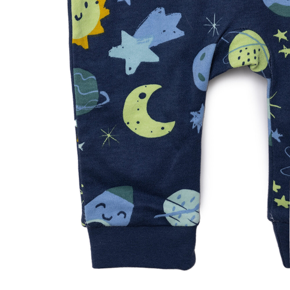 Erkek Fermuarlı Uzun Kol Uzay Desenli Patiksiz Tulum