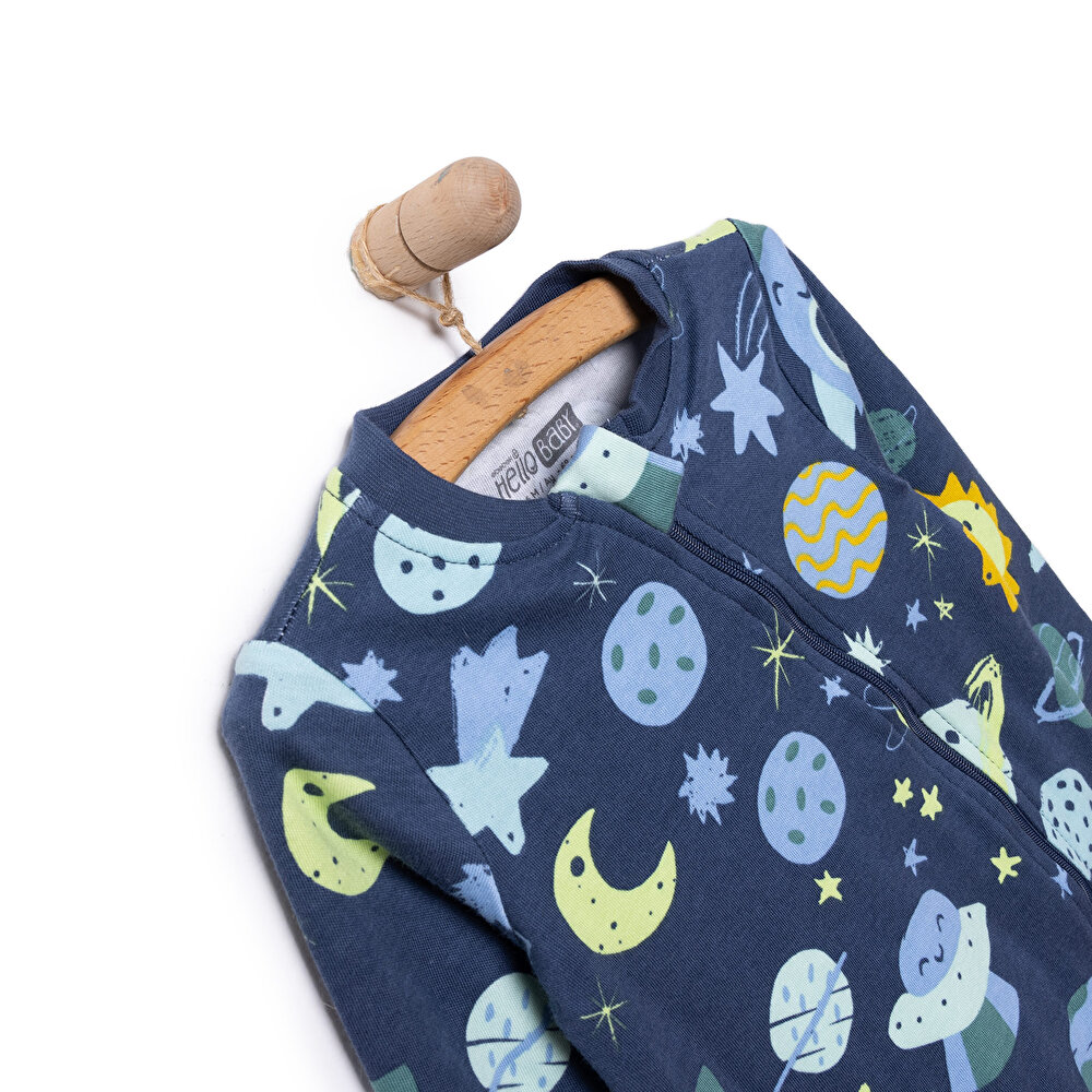 Erkek Fermuarlı Uzun Kol Uzay Desenli Patiksiz Tulum