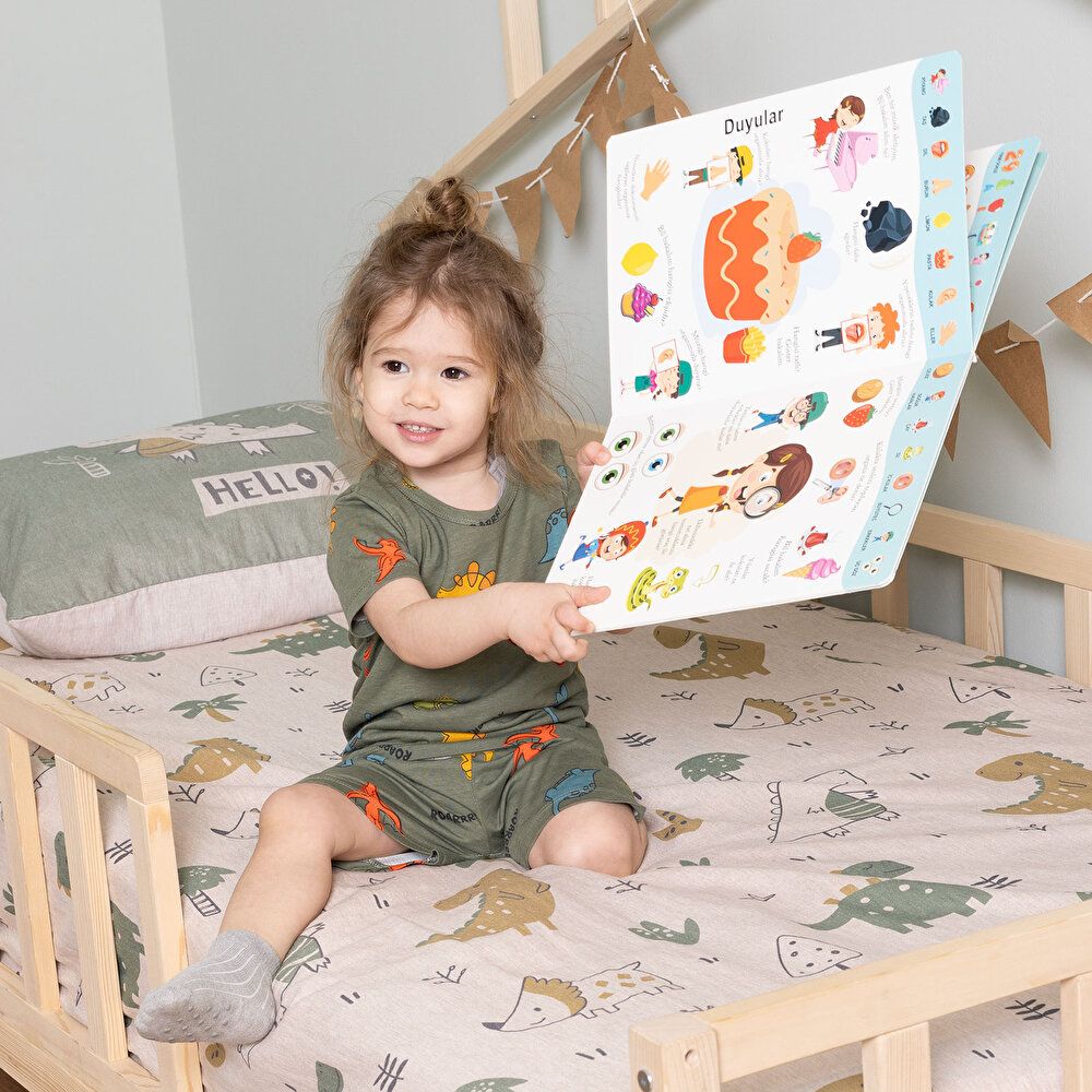 Erkek Kısa Kol Dinazor Desenli Bisiklet Yaka Pijama Takımı