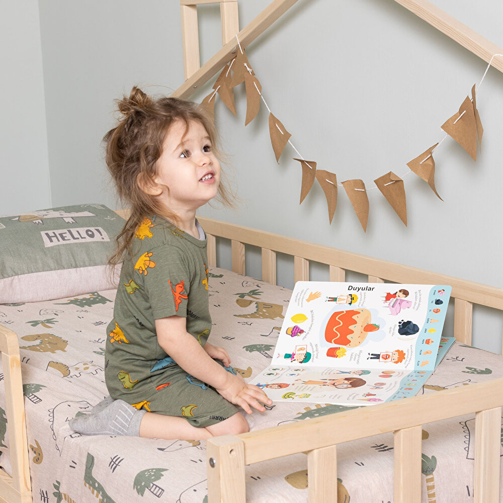 Erkek Kısa Kol Dinazor Desenli Bisiklet Yaka Pijama Takımı