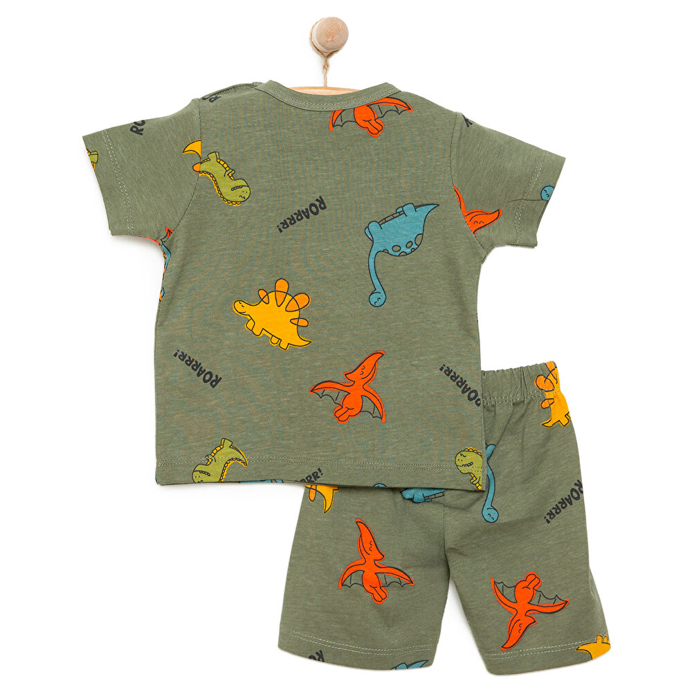 Erkek Kısa Kol Dinazor Desenli Bisiklet Yaka Pijama Takımı