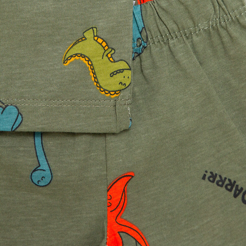 Erkek Kısa Kol Dinazor Desenli Bisiklet Yaka Pijama Takımı
