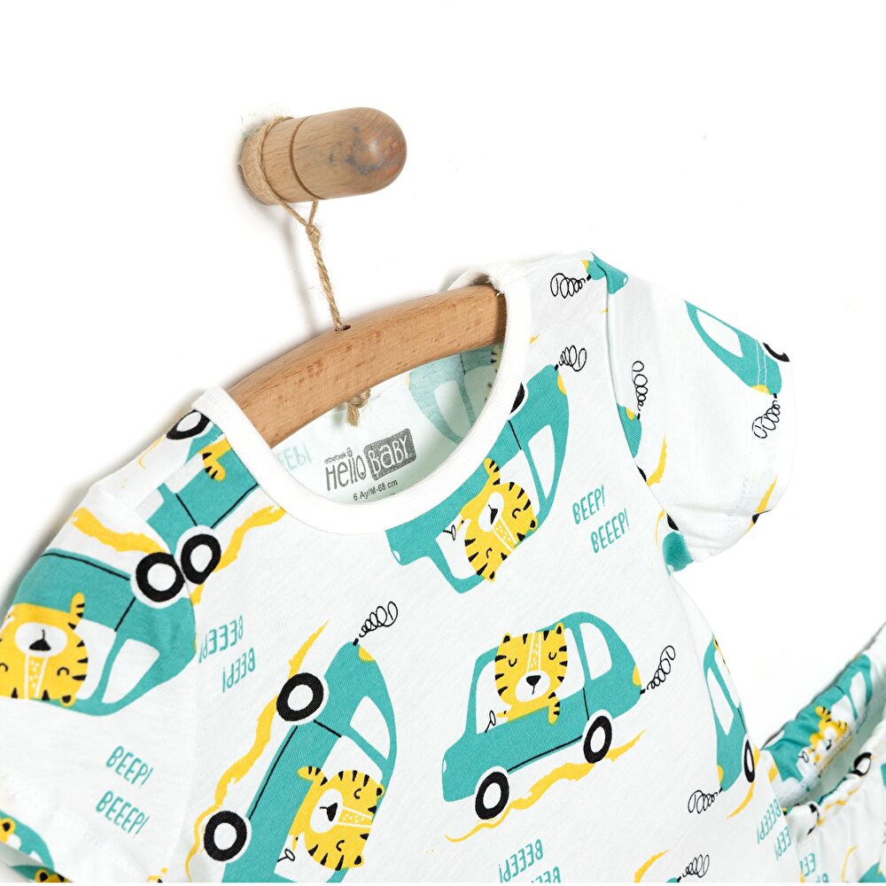 Erkek Kısa Kol Kaplan Desenli Bisiklet Yaka Pijama Takımı