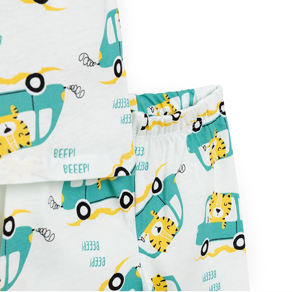 Erkek Kısa Kol Kaplan Desenli Bisiklet Yaka Pijama Takımı