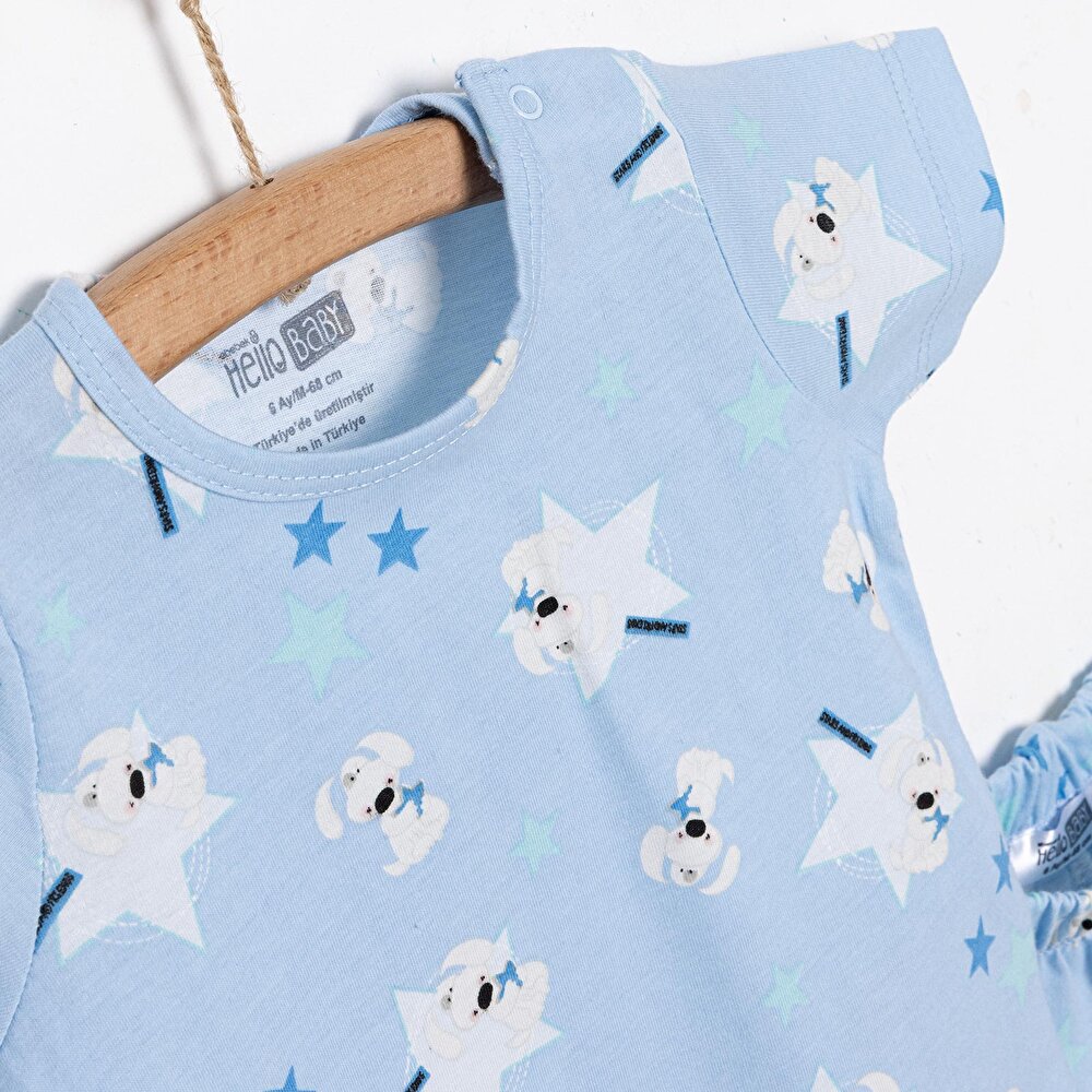 Erkek Kısa Kol Yıldız Desenli Bisiklet Yaka Pijama Takımı