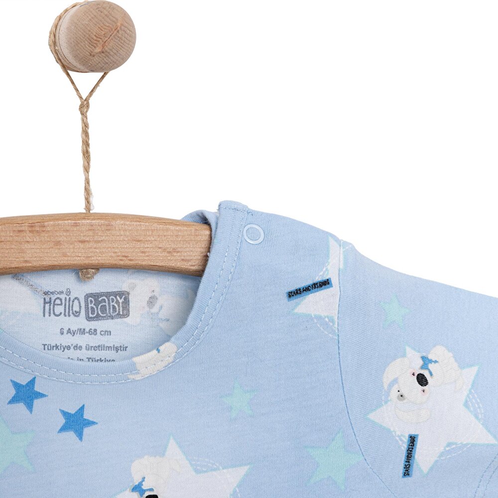 Erkek Kısa Kol Yıldız Desenli Bisiklet Yaka Pijama Takımı