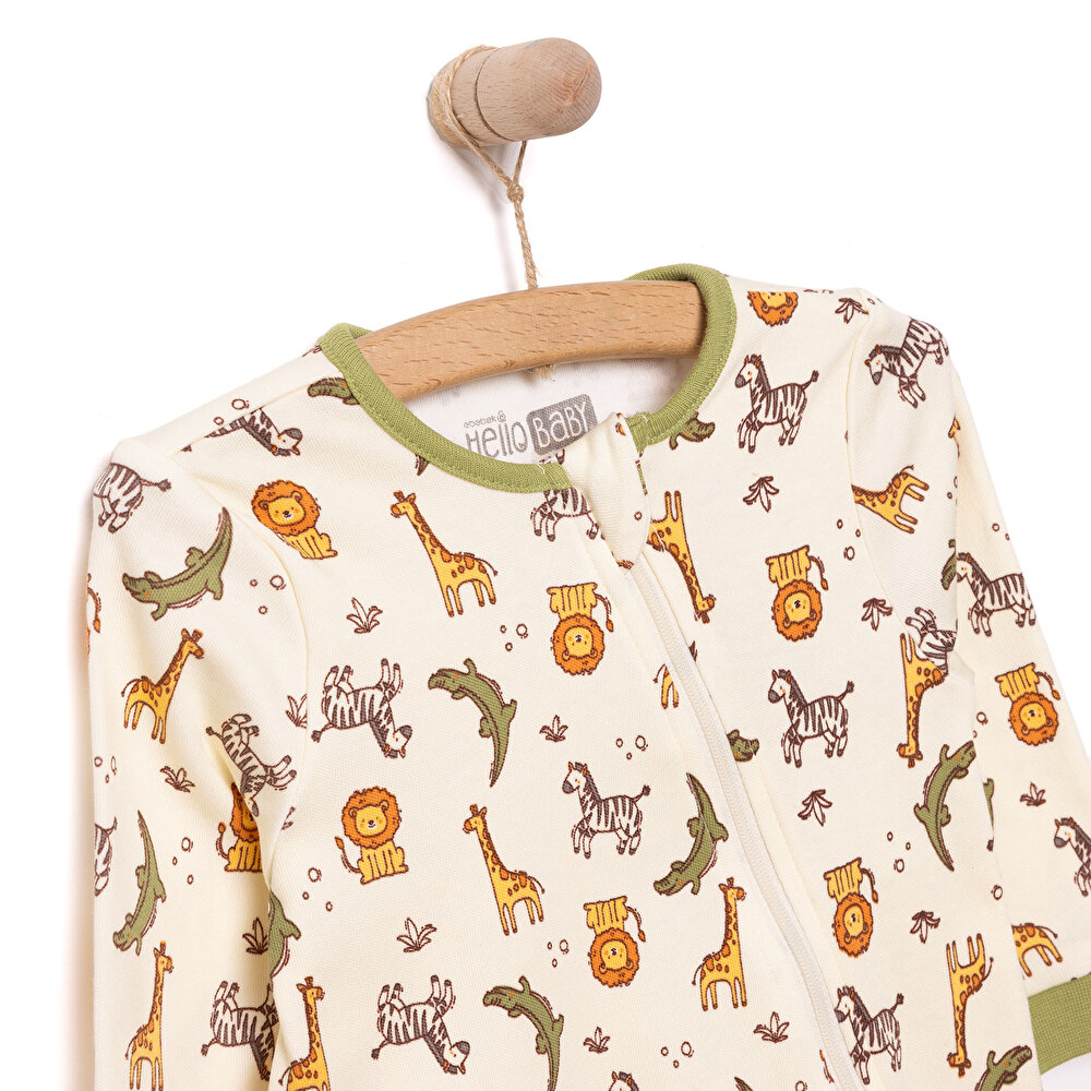 Erkek Uzun Kollu Hayvan Desenli Fermuarlı Patiksiz Tulum