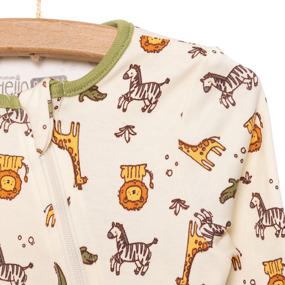 Erkek Uzun Kollu Hayvan Desenli Fermuarlı Patiksiz Tulum