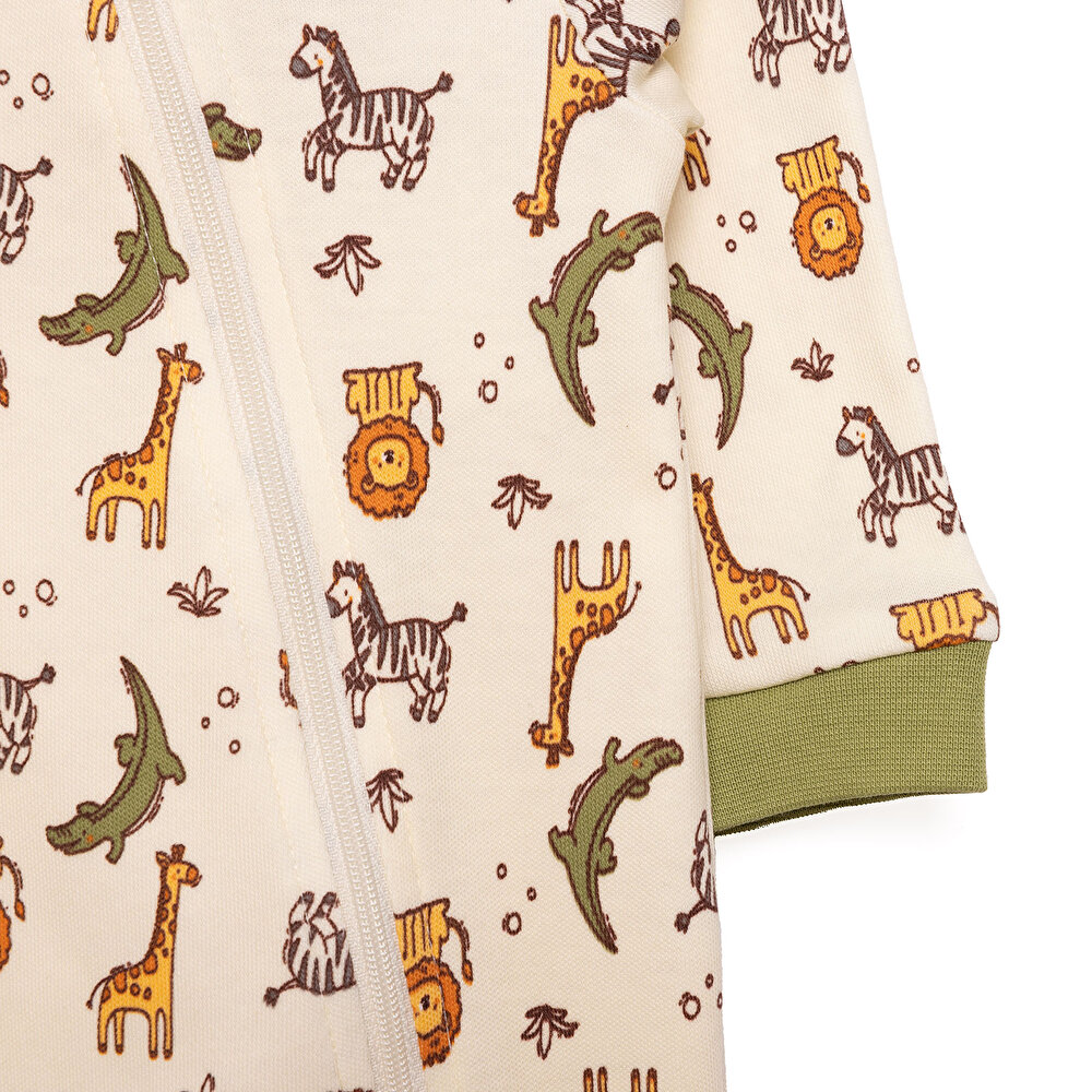 Erkek Uzun Kollu Hayvan Desenli Fermuarlı Patiksiz Tulum