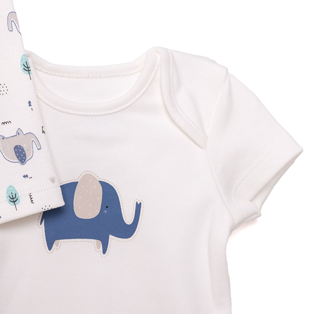 Erkek Bebek Yenidoğan Tulum Body Şapka %100 Pamuk Çıtçıtlı Bisiklet Yaka Uzun Kol Patikli Ekru