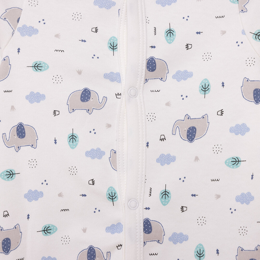 Erkek Bebek Yenidoğan Tulum Body Şapka %100 Pamuk Çıtçıtlı Bisiklet Yaka Uzun Kol Patikli Ekru