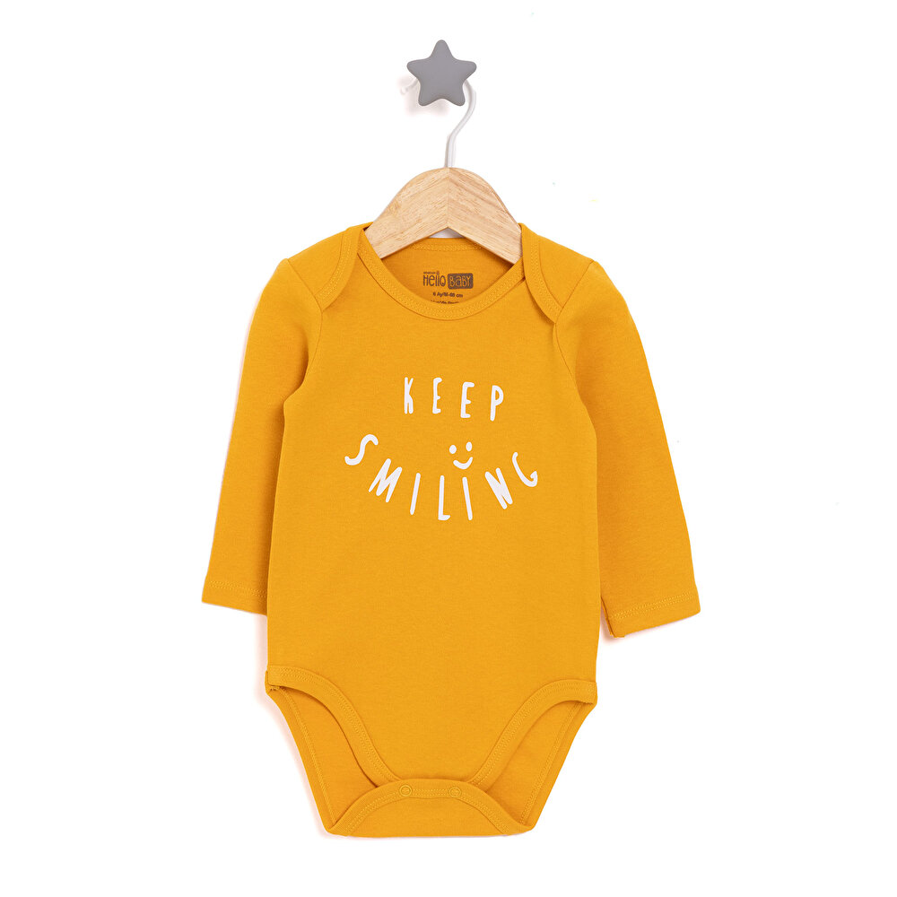 Erkek Bebek Body Ribana Çıtçıtlı Zıbın Uzun Kol Hardal