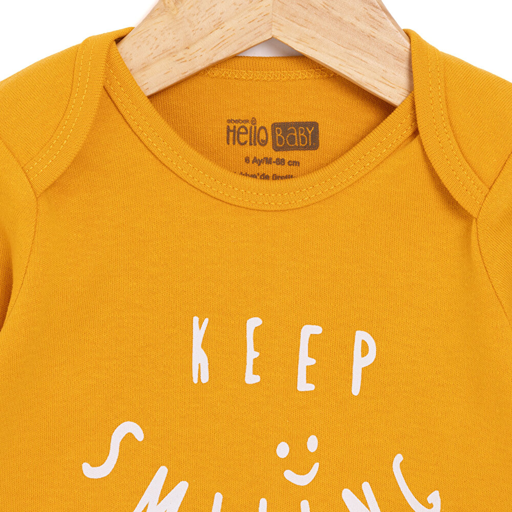 Erkek Bebek Body Ribana Çıtçıtlı Zıbın Uzun Kol Hardal