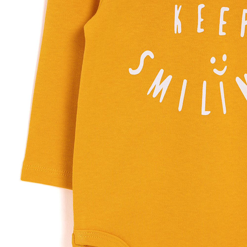 Erkek Bebek Body Ribana Çıtçıtlı Zıbın Uzun Kol Hardal