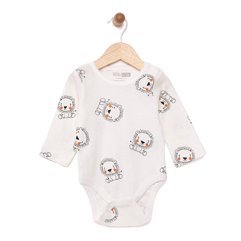 Erkek Bebek Body Ribana Kumaş Çıtçıtlı Zıbın Bisiklet Yaka Uzun Kol Ekru
