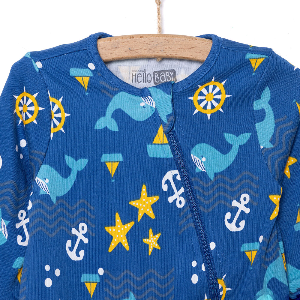 Erkek Uzun Kol Deniz Desenli Fermuarlı Patiksiz Tulum