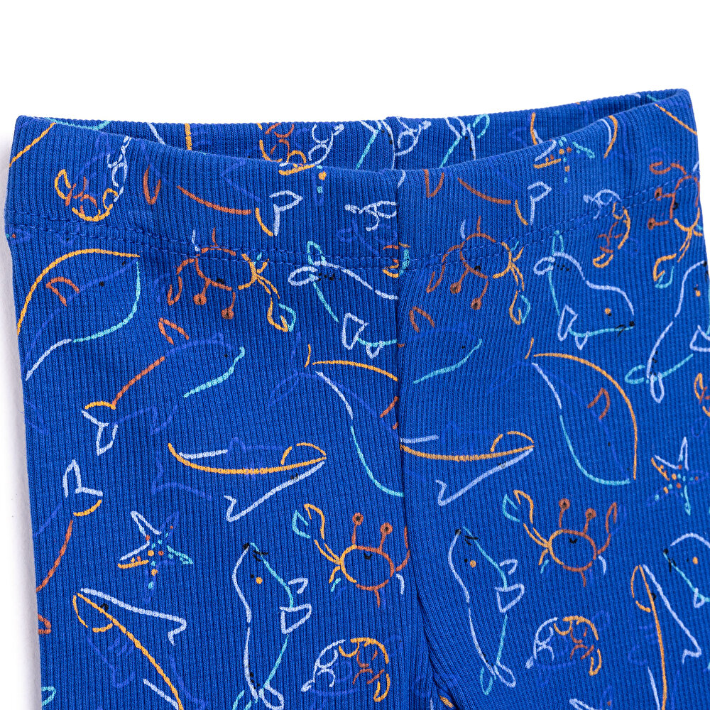 Erkek Bebek Pijama Takım İnterlok Hayvan Desen Bisiklet Yaka Uzun Yol Lacivert