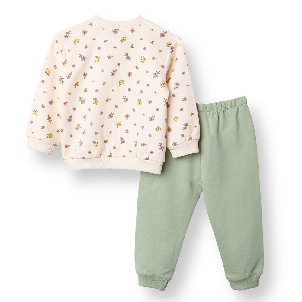 Kız Bebek Eşofman Takımı İki İplik Bisiklet Yaka Uzun Kol Reçme Paça