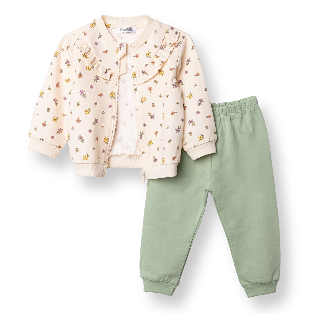 Kız Bebek Eşofman Takımı İki İplik Bisiklet Yaka Uzun Kol Reçme Paça