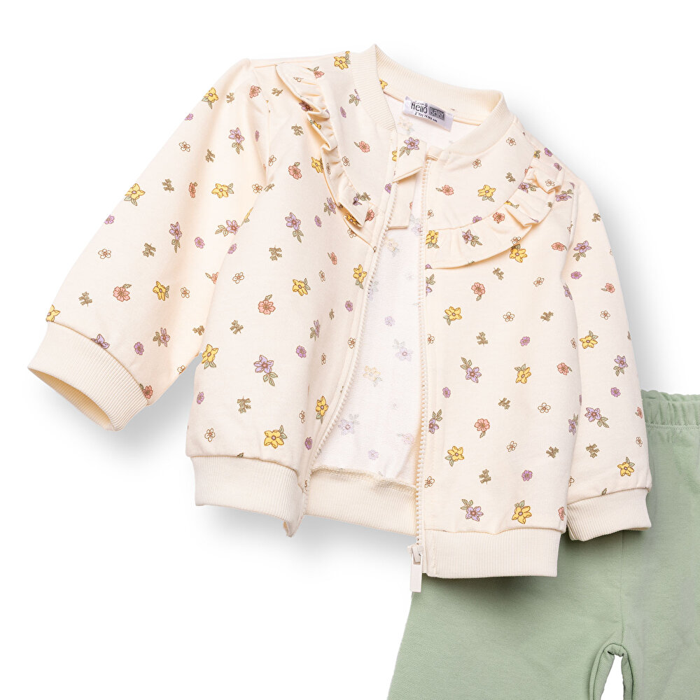 Kız Bebek Eşofman Takımı İki İplik Bisiklet Yaka Uzun Kol Reçme Paça