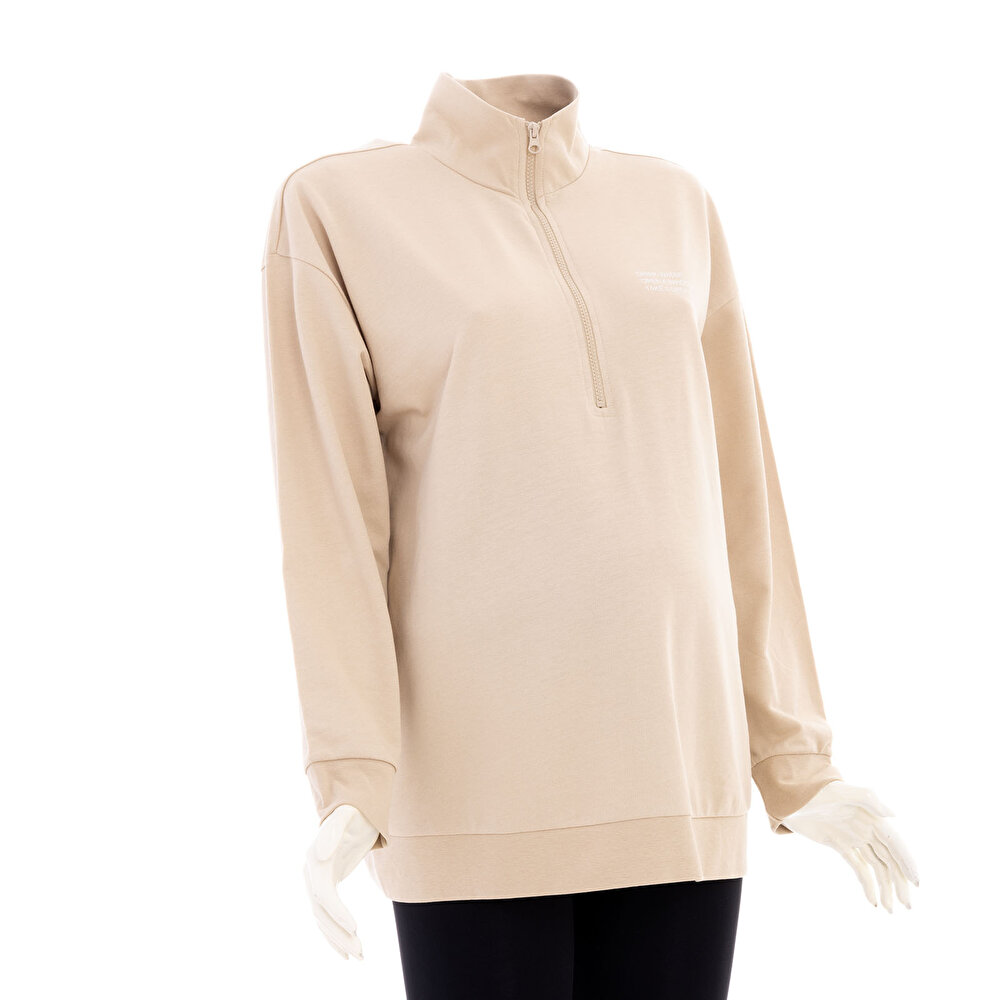 Fermuarlı Baskılı Hamile Sweatshirt Anne Giyim