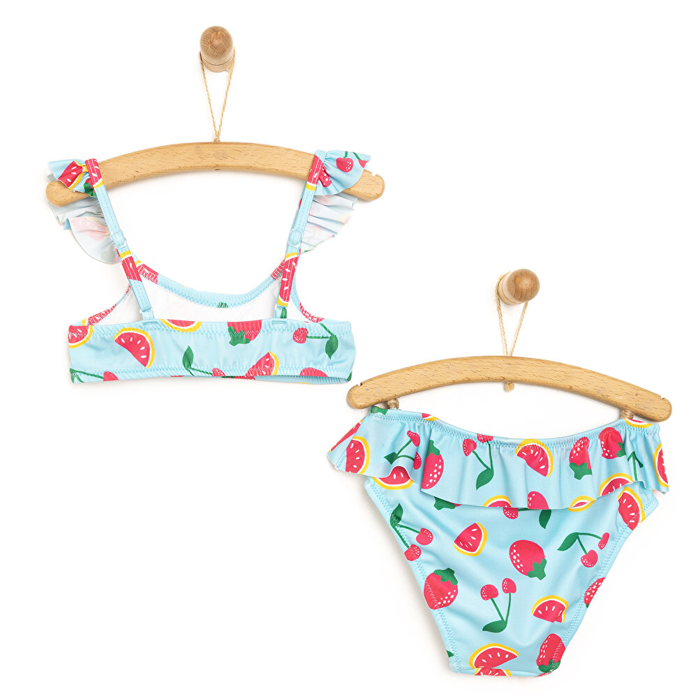 Fırfırlı Meyve Desenli Bikini Takımı Kız Bebek