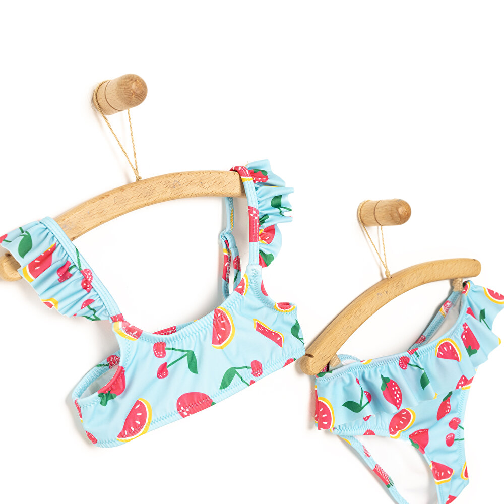 Fırfırlı Meyve Desenli Bikini Takımı Kız Bebek
