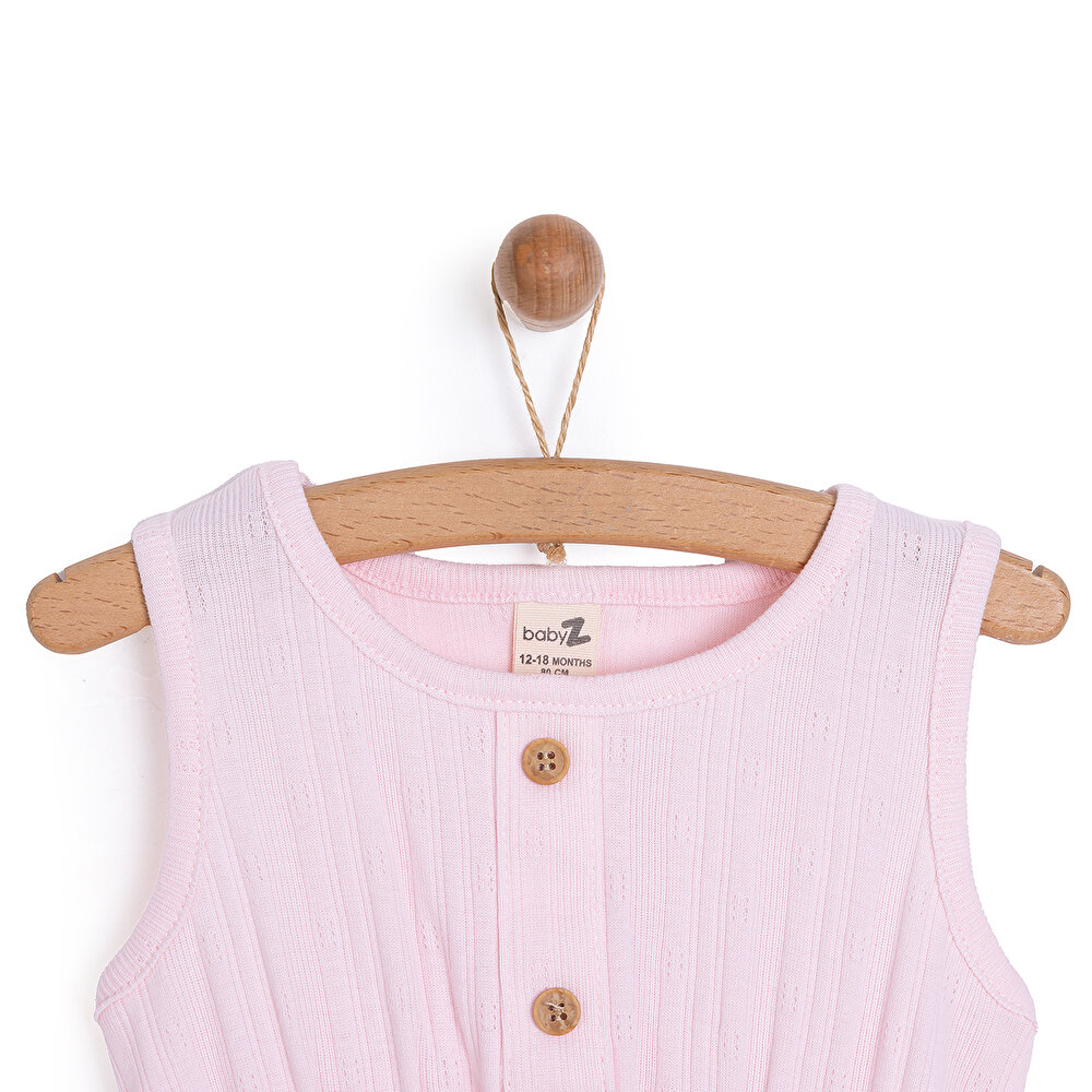 Kız Bebek Elbise Jakar Örme Düğme First Holiday Bisiklet Yaka Kısa Kol Pembe