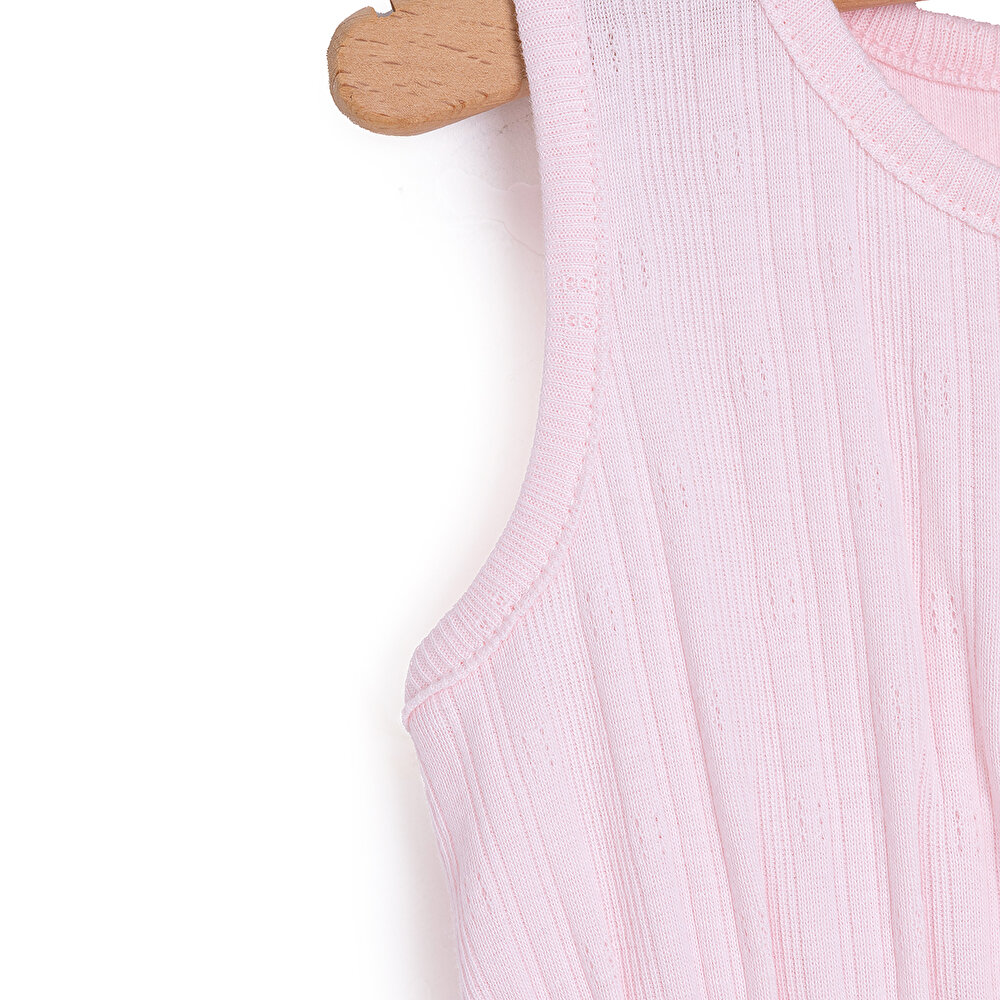 Kız Bebek Elbise Jakar Örme Düğme First Holiday Bisiklet Yaka Kısa Kol Pembe