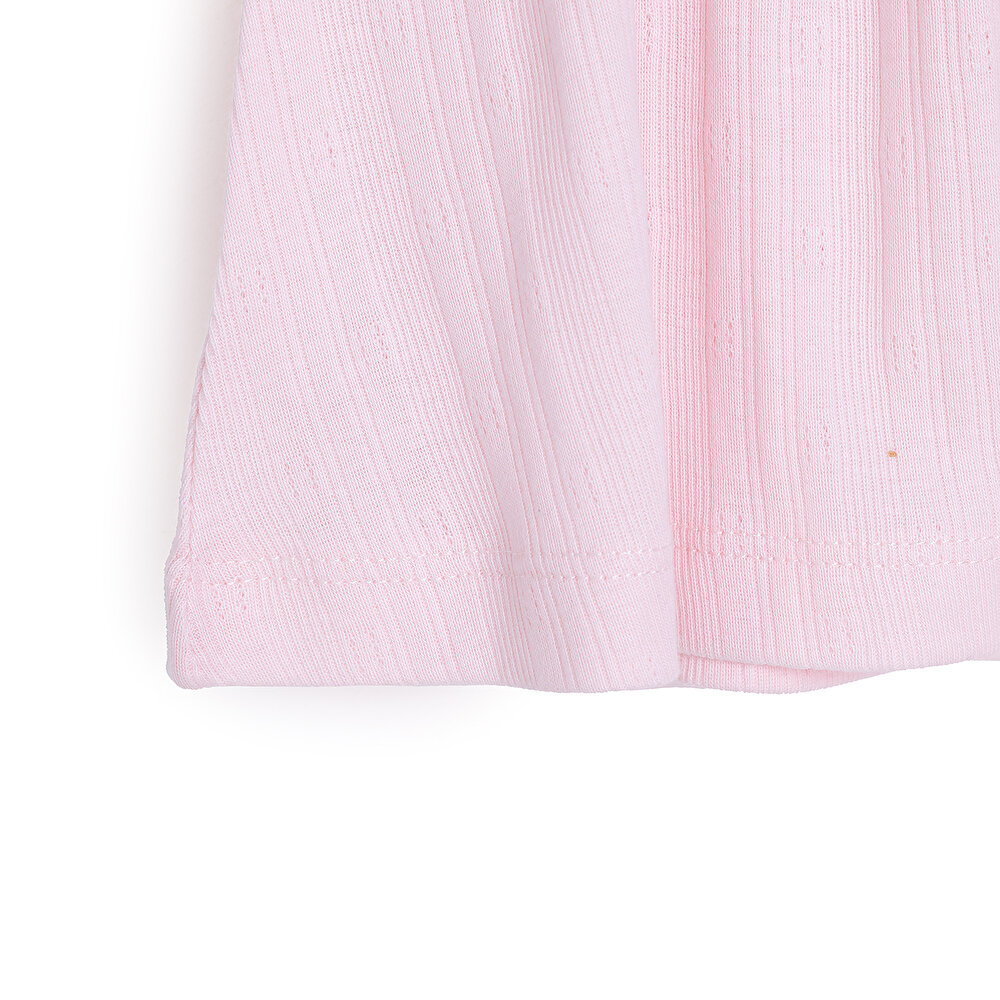 Kız Bebek Elbise Jakar Örme Düğme First Holiday Bisiklet Yaka Kısa Kol Pembe