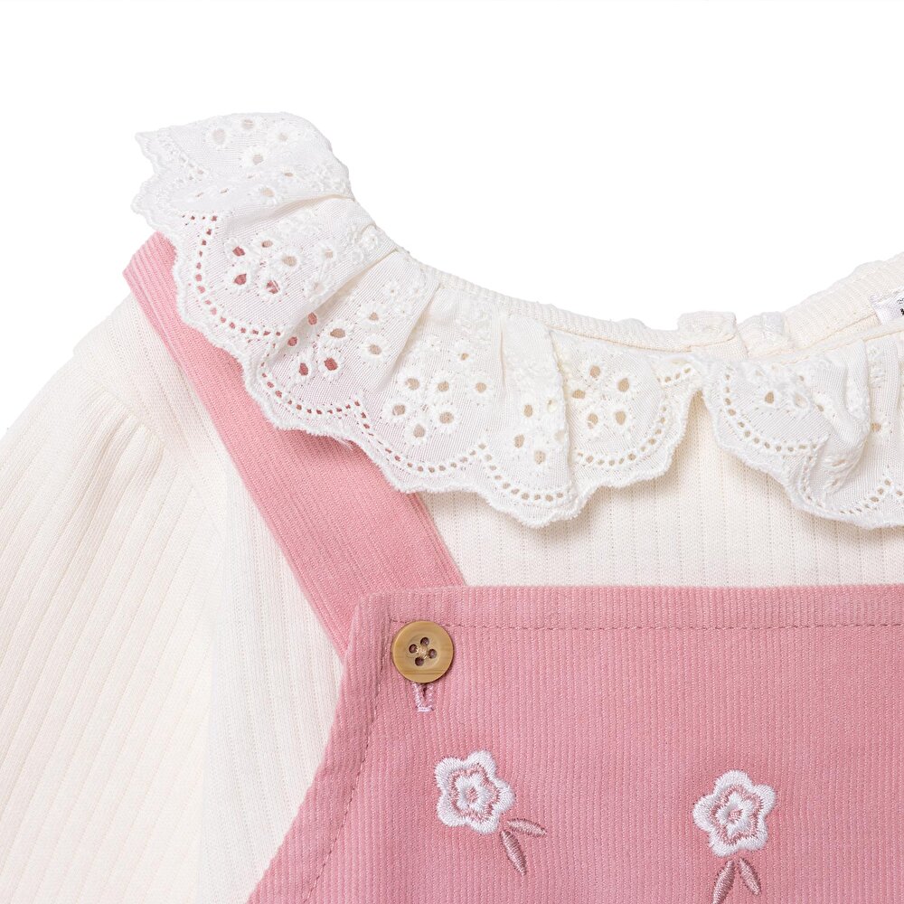 Kız Bebek Forest Flower Elbise Tshirt Kadife Uzun Kol