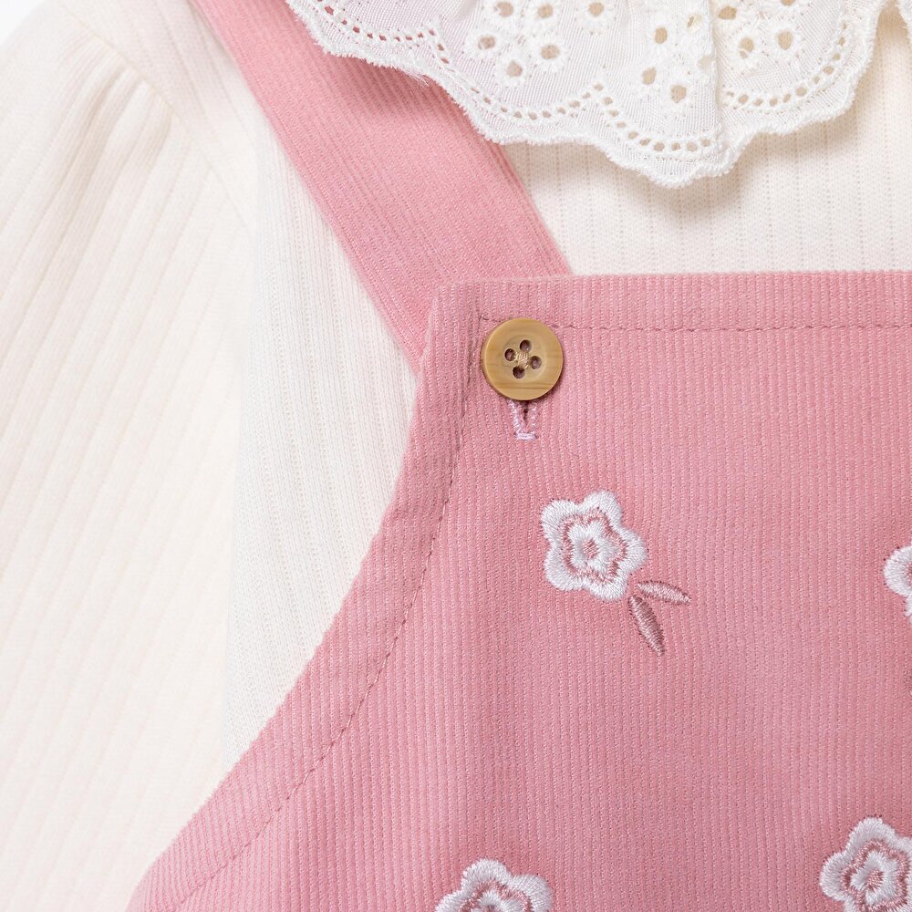 Kız Bebek Forest Flower Elbise Tshirt Kadife Uzun Kol