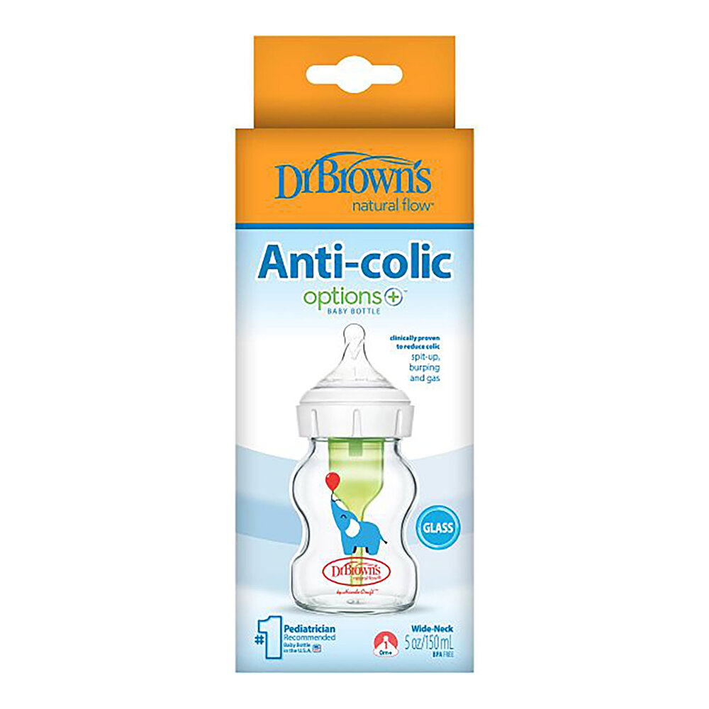 DB 51621 Geniş Ağız Anti-Kolik Options+ Desenli Cam Biberon 150 mL , Fil, Tekli paket