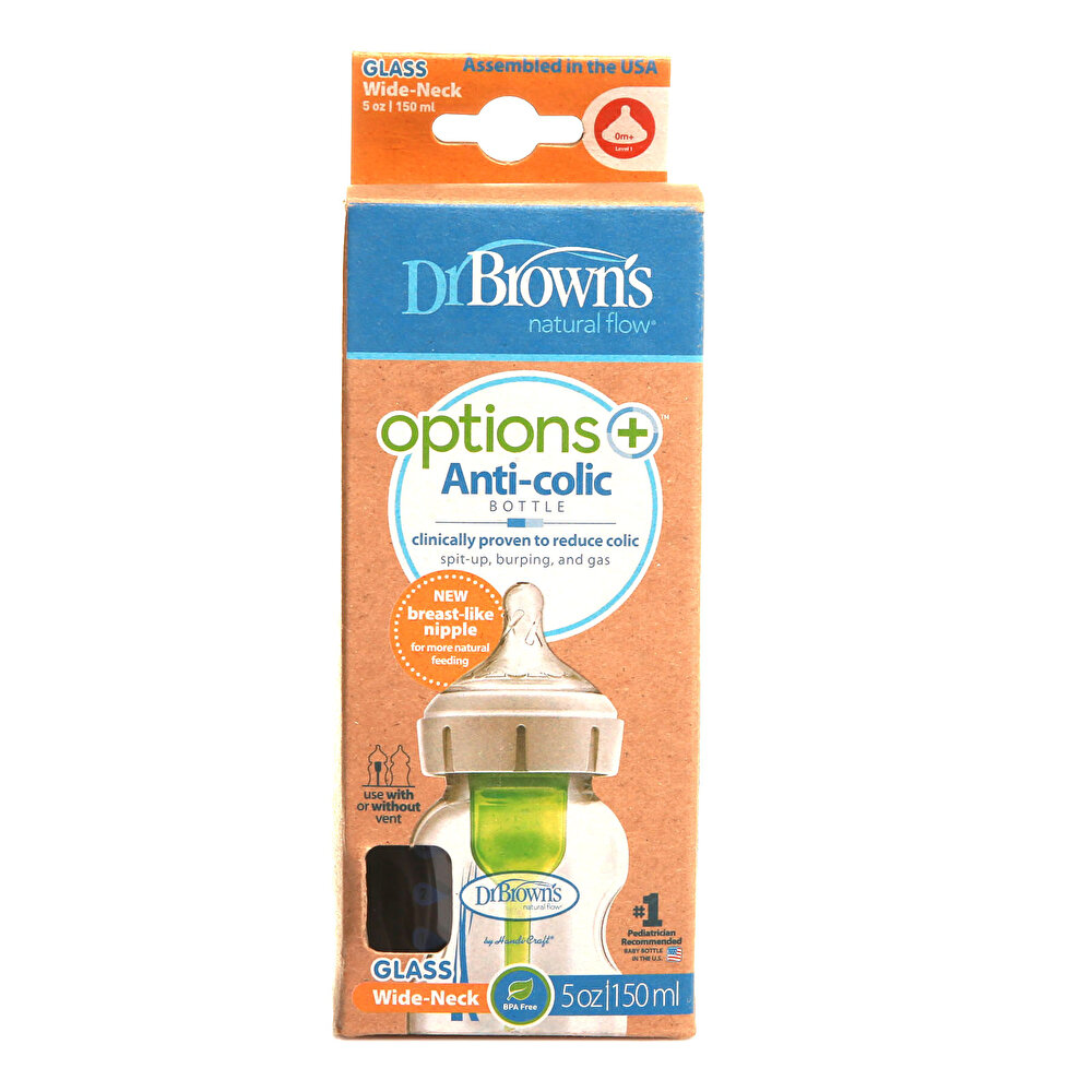 DB51730 Dr Browns Options+ Geniş Ağız Antikolik Cam Biberon 150 ml 0+ Ay