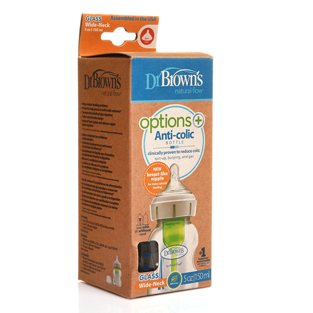 DB51730 Dr Browns Options+ Geniş Ağız Antikolik Cam Biberon 150 ml 0+ Ay