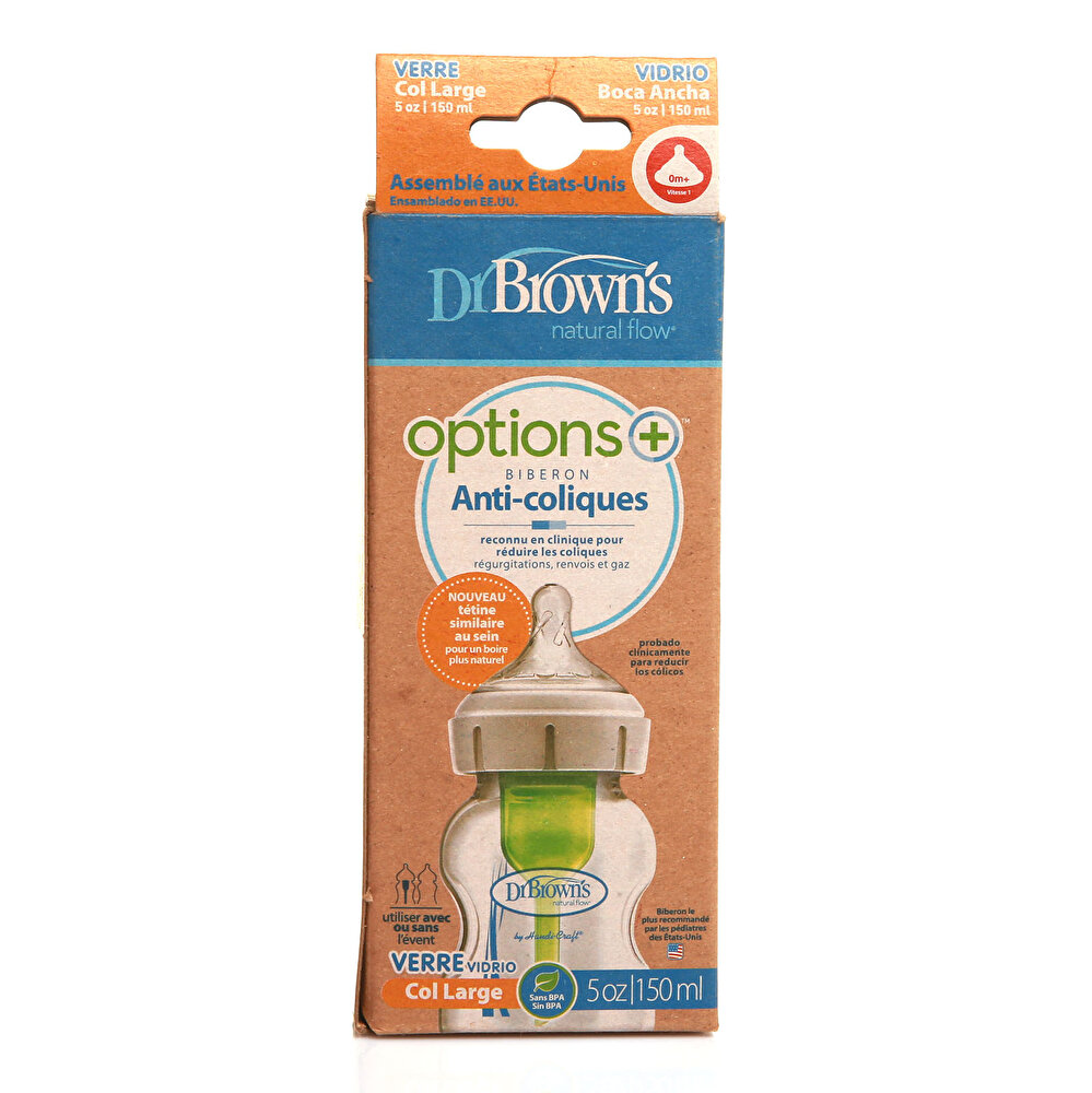 DB51730 Dr Browns Options+ Geniş Ağız Antikolik Cam Biberon 150 ml 0+ Ay