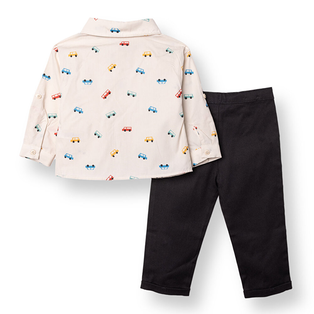 Erkek Bebek Gömlek-Pantolon Poplin Gömlek Yaka Uzun Kol Reçme Paça