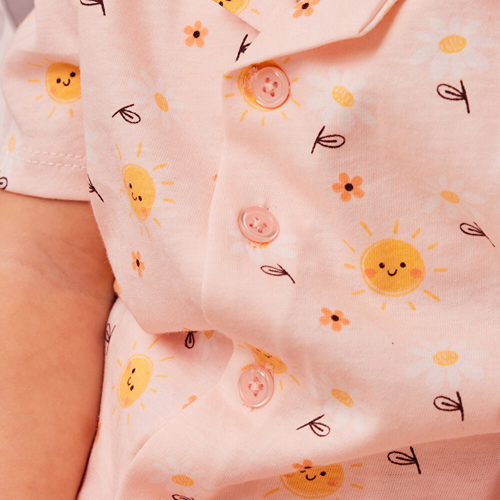Gömlek Yaka Güneş Desenli Kısa Kol Pijama Takımı