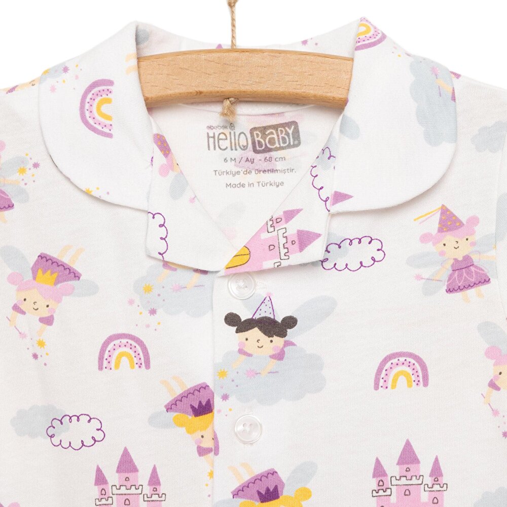 Gömlek Yaka Peri Desenli Kısa Kol Pijama Takımı