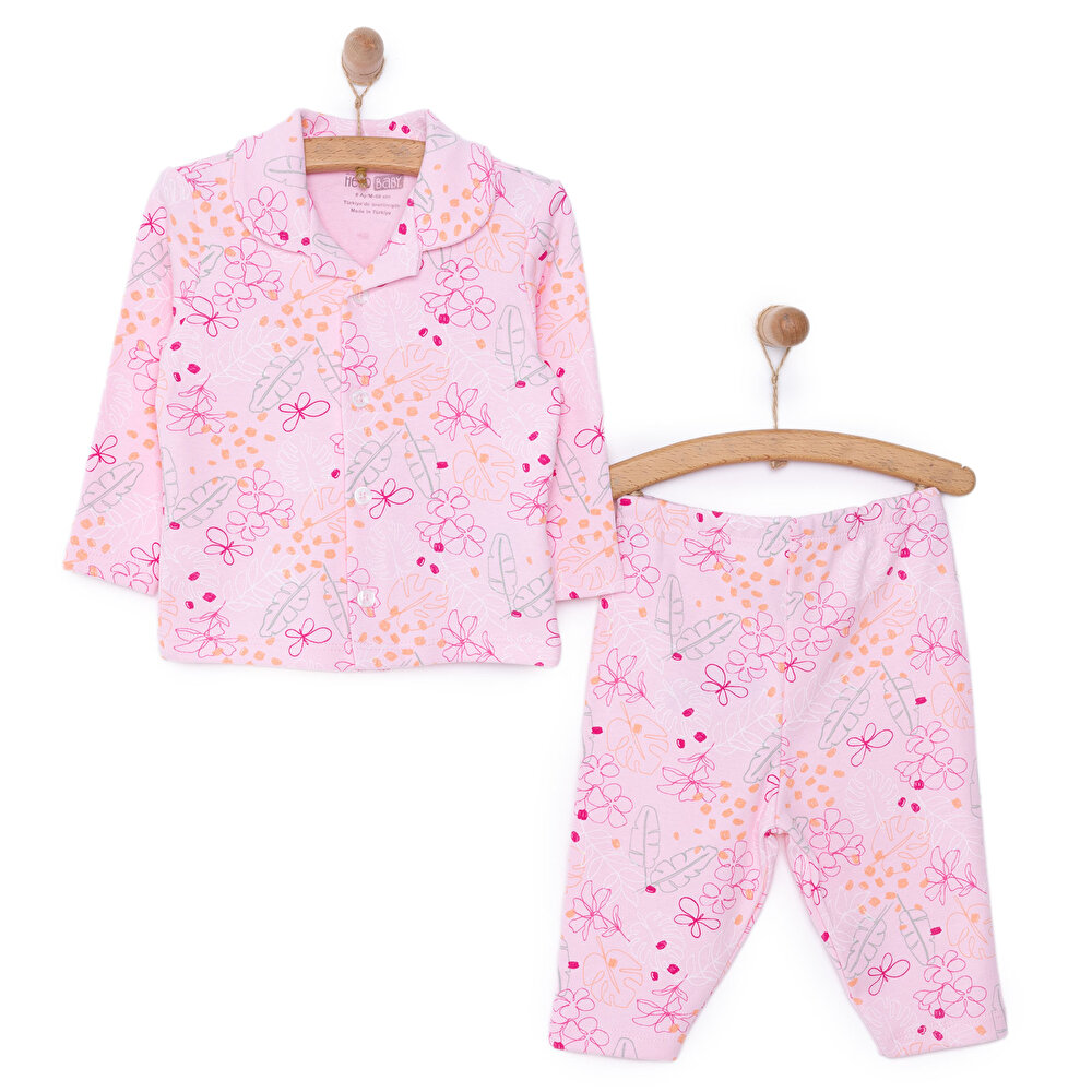 Gömlek Yaka Yaprak Desenli Kız Bebek Pijama Takımı