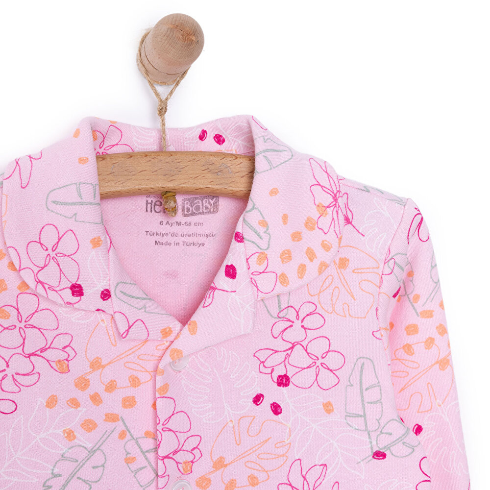Gömlek Yaka Yaprak Desenli Kız Bebek Pijama Takımı
