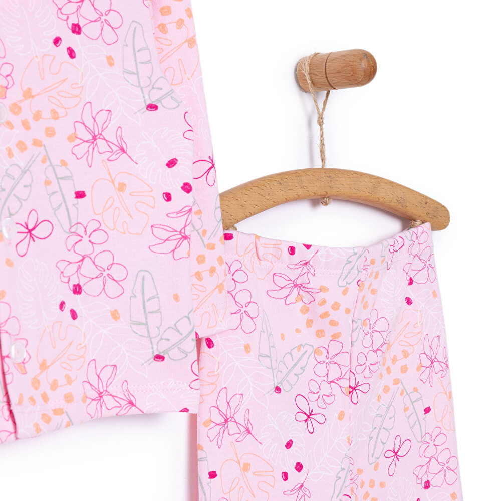 Gömlek Yaka Yaprak Desenli Kız Bebek Pijama Takımı