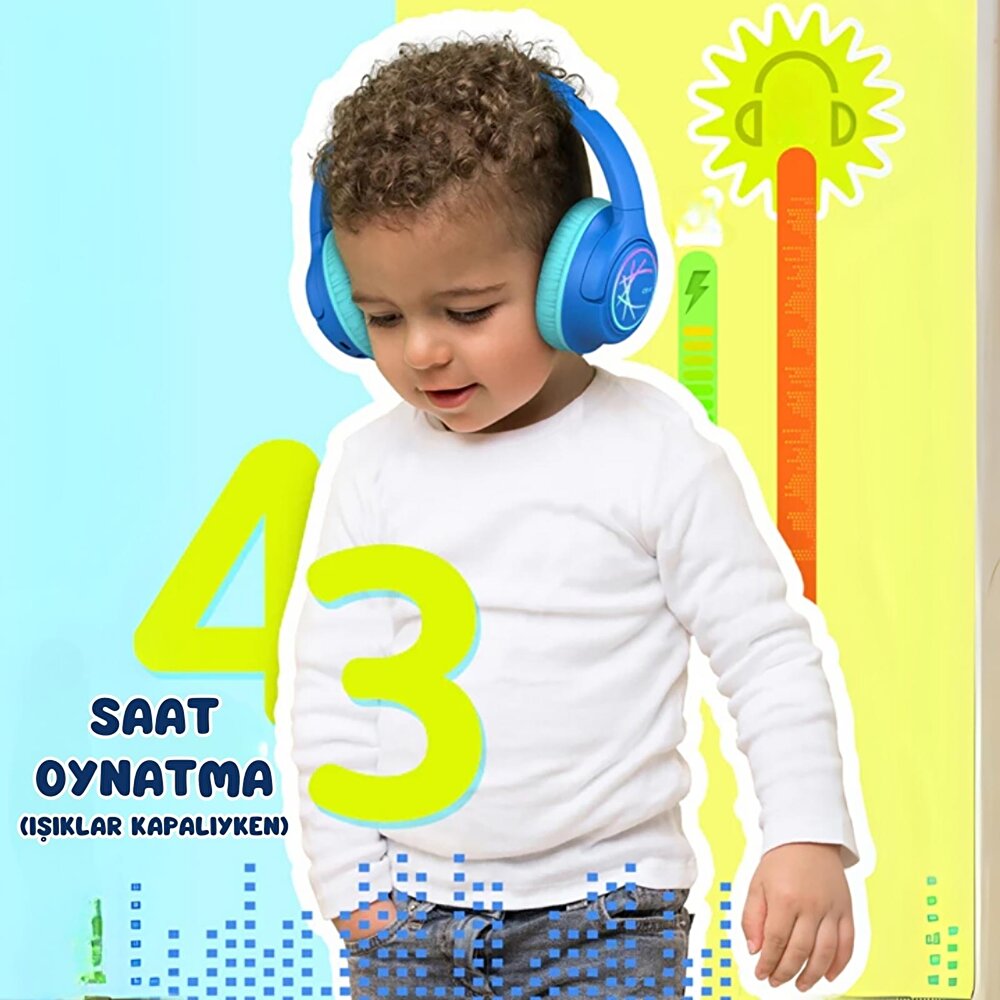 Gürültü Önleyici Ses Sınırlı 60 Saat Oynatma Süreli Bluetooth Çocuk Kulaklığı Mavi BTH 18